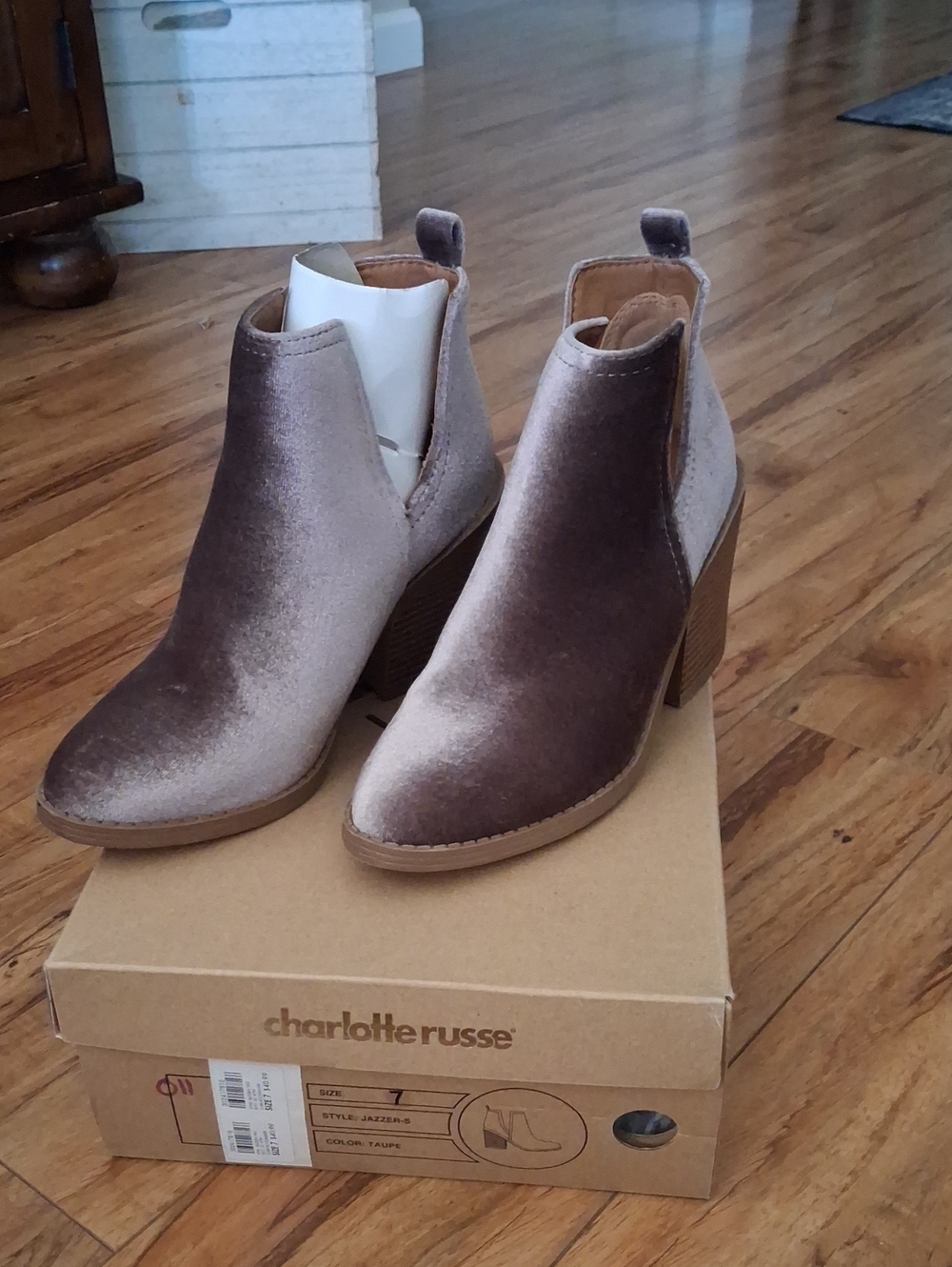 Charlotte Russe Taupe Velvet Chelsea Ankle Boots with Block Heel
